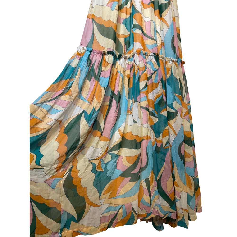 Anthropologie Maeve Tiered Keyhole Maxi Dress Green Blue Abstract Floral Size M - Picture 6 of 11